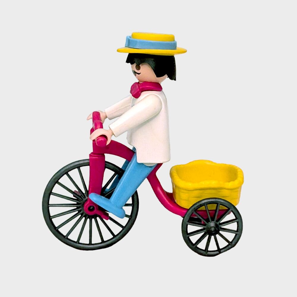 Vintage Playmobil Victorian Seller Tricycle Bicycle Figure Toy Basket 80s #5400